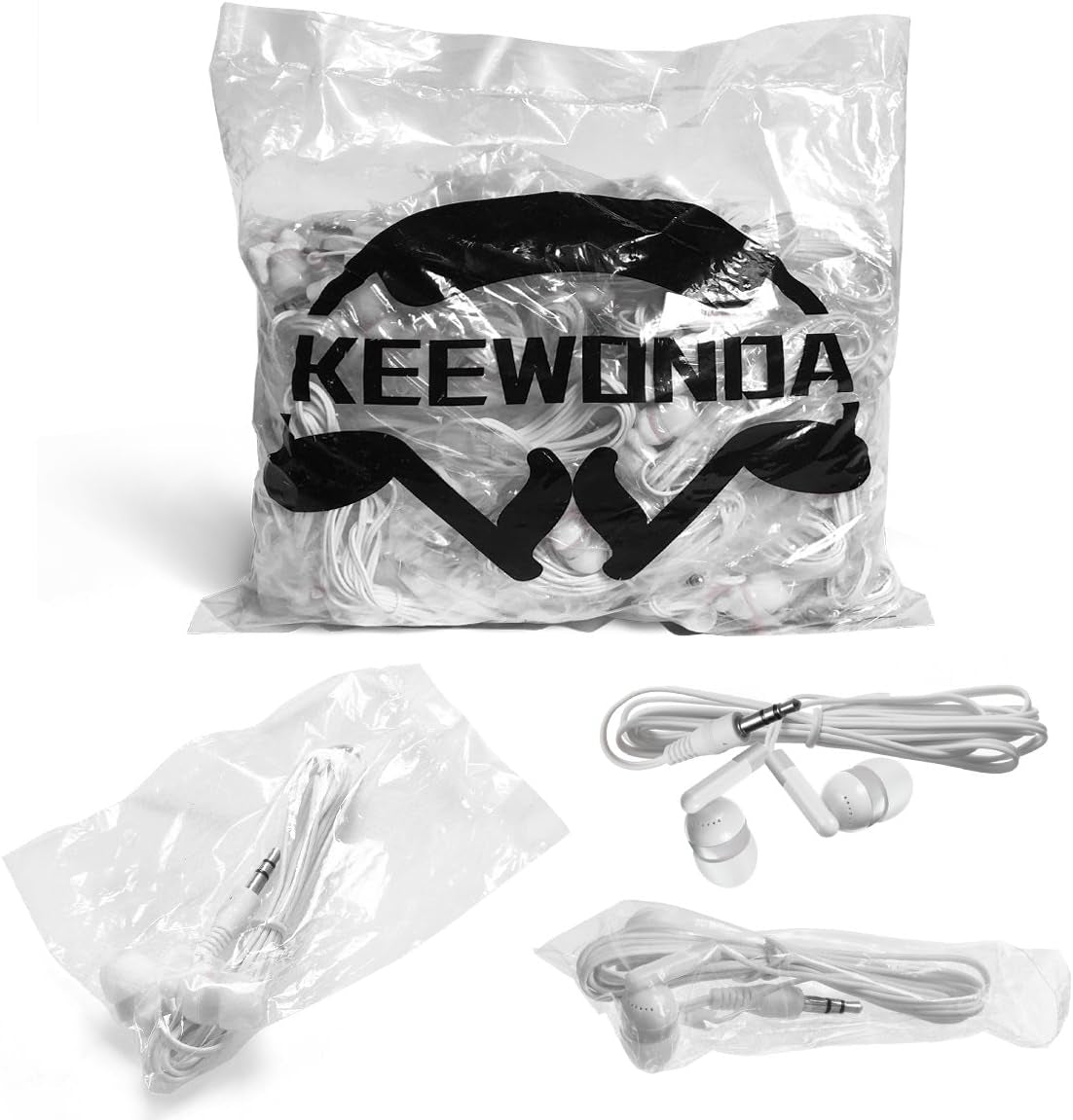 Wholesale Earphones Bulk Earbuds KWA08-G Headphones 100 Pack Ear Buds in Ear Classroom Bundle Packs Headphones Disposable Student Earbuds for Kids School Library (Grey/White)
