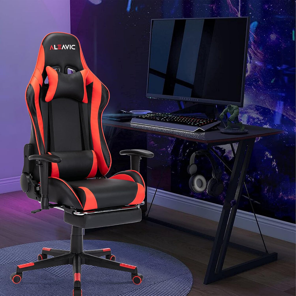 Gaming Chair，Gaming Chair with Footrest High Back Ergonomic Gaming Chair Adjustable，Racing Style PU Leather Gamer Chair，Computer Gaming Chair with Headrest and Lumbar Support