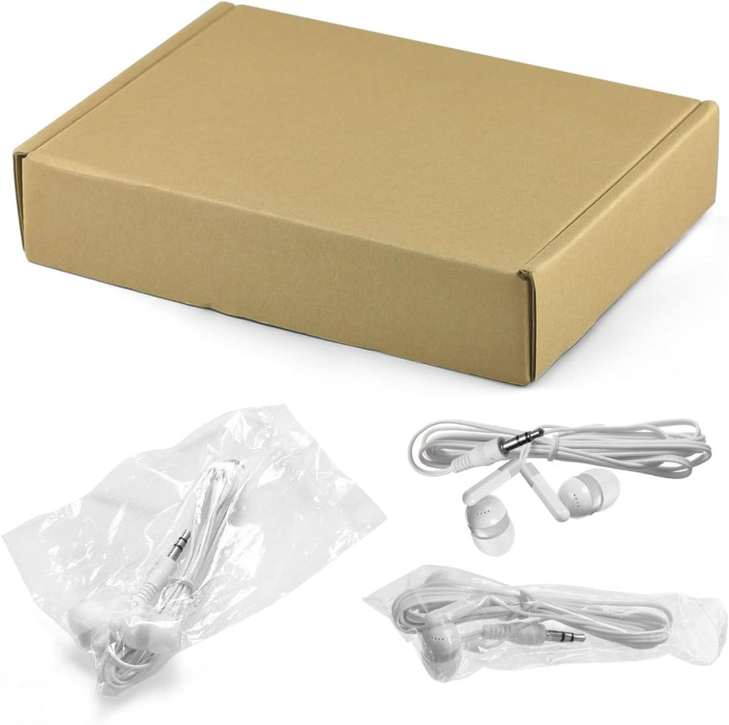 Wholesale Earphones Bulk Earbuds KWA08-G Headphones 100 Pack Ear Buds in Ear Classroom Bundle Packs Headphones Disposable Student Earbuds for Kids School Library (Grey/White)