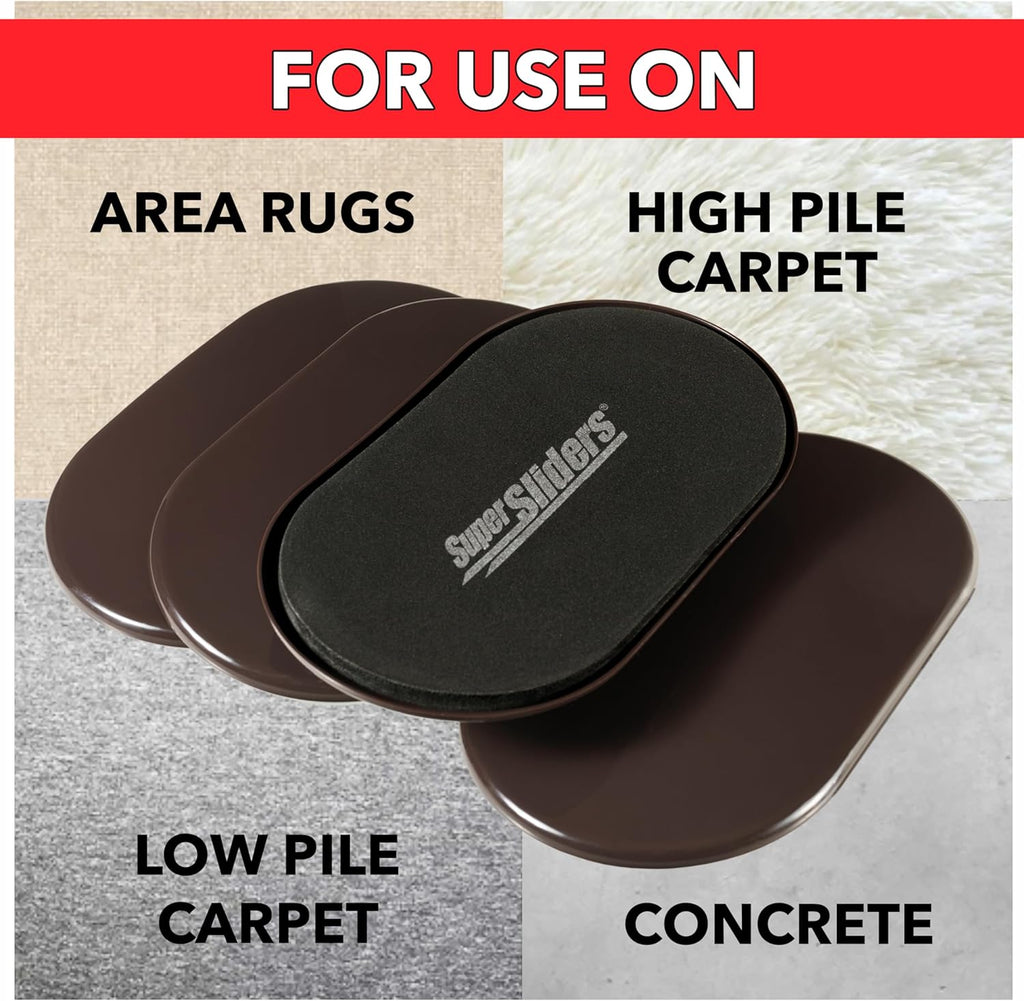 5-3/4" X 9-1/2" XL Oval Reusable Furniture Sliders for Carpet, Anti-Slip Protective Furniture Moving Pads for Beds, Sofas, Dressers, Set of 4, Brown