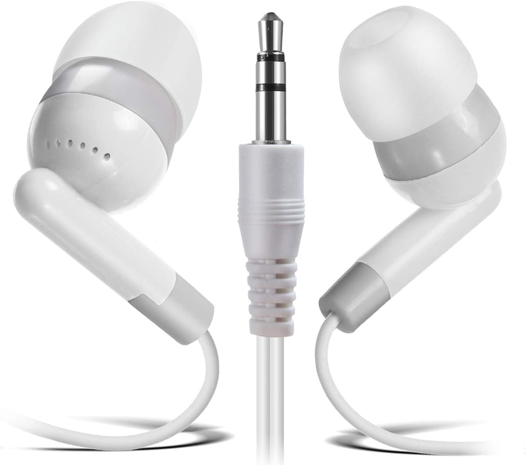 Wholesale Earphones Bulk Earbuds KWA08-G Headphones 100 Pack Ear Buds in Ear Classroom Bundle Packs Headphones Disposable Student Earbuds for Kids School Library (Grey/White)