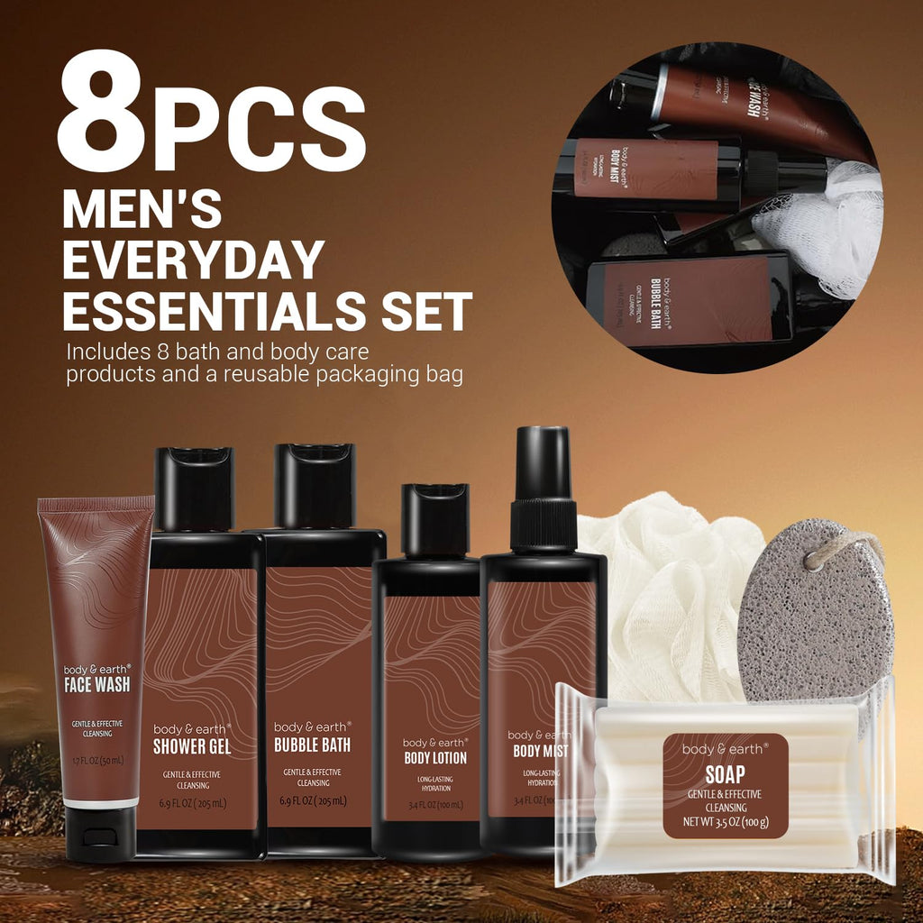 ，Father’S Day Gifts, Birthday for Men，8-Piece Gift Basket, Man Anniversary Gifts. Travel Size Toiletries with Sandalwood, Includes Body Wash，Body Lotion，Travel Bag