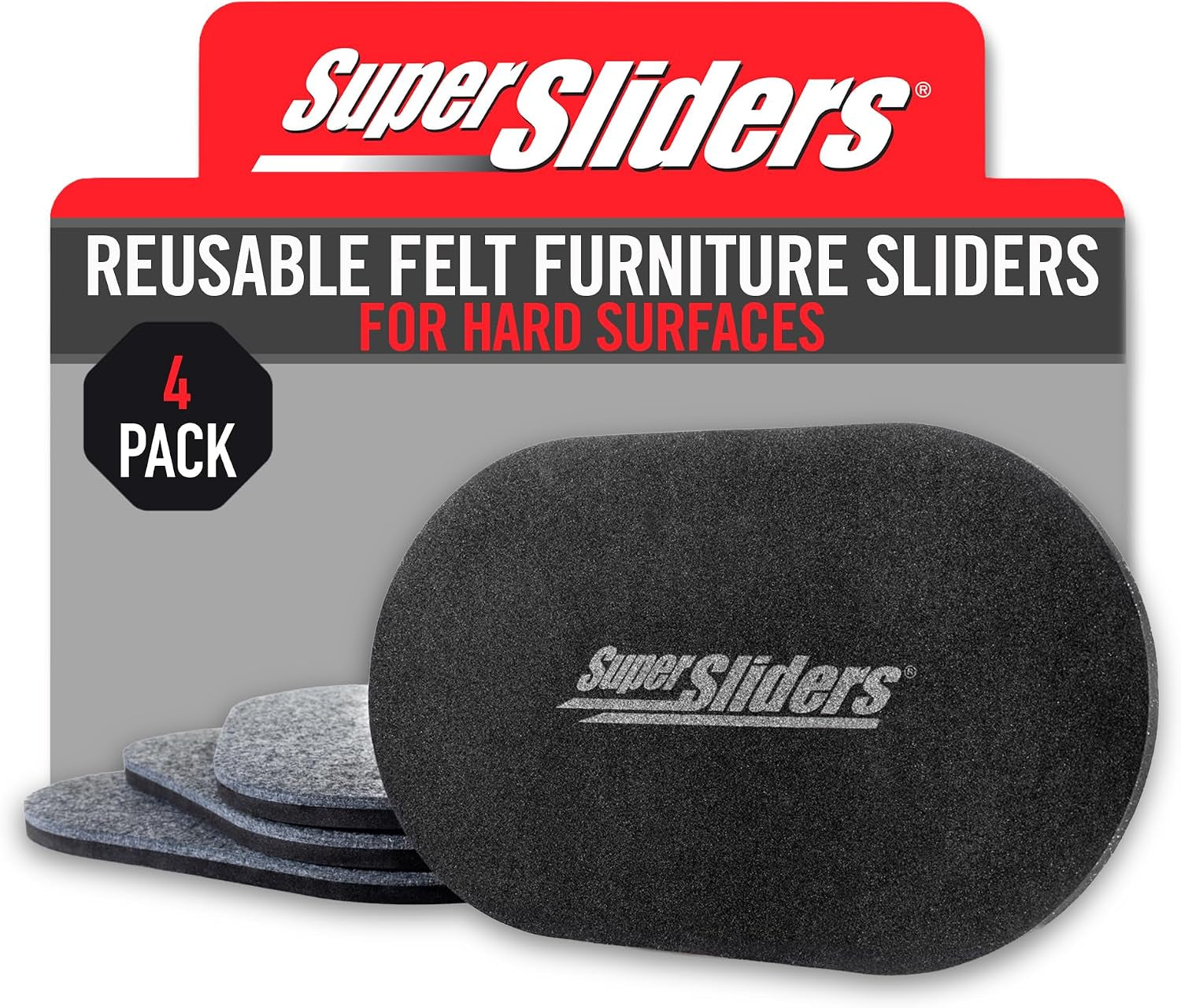 5-3/4" X 9-1/2" XL Oval Reusable Felt Furniture Sliders for Hard Surfaces, Anti-Slip Protective Furniture Moving Pads for Beds, Sofas, Dressers, Set of 4, Gray