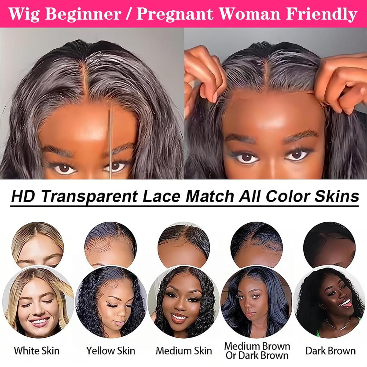 22 Inch Black Wavy Human Hair Wig - Wear and Go Glueless Wig with 5X5 HD Lace Closure - Pre Plucked, Pre Cut Body Wave - Wigs for Black Women