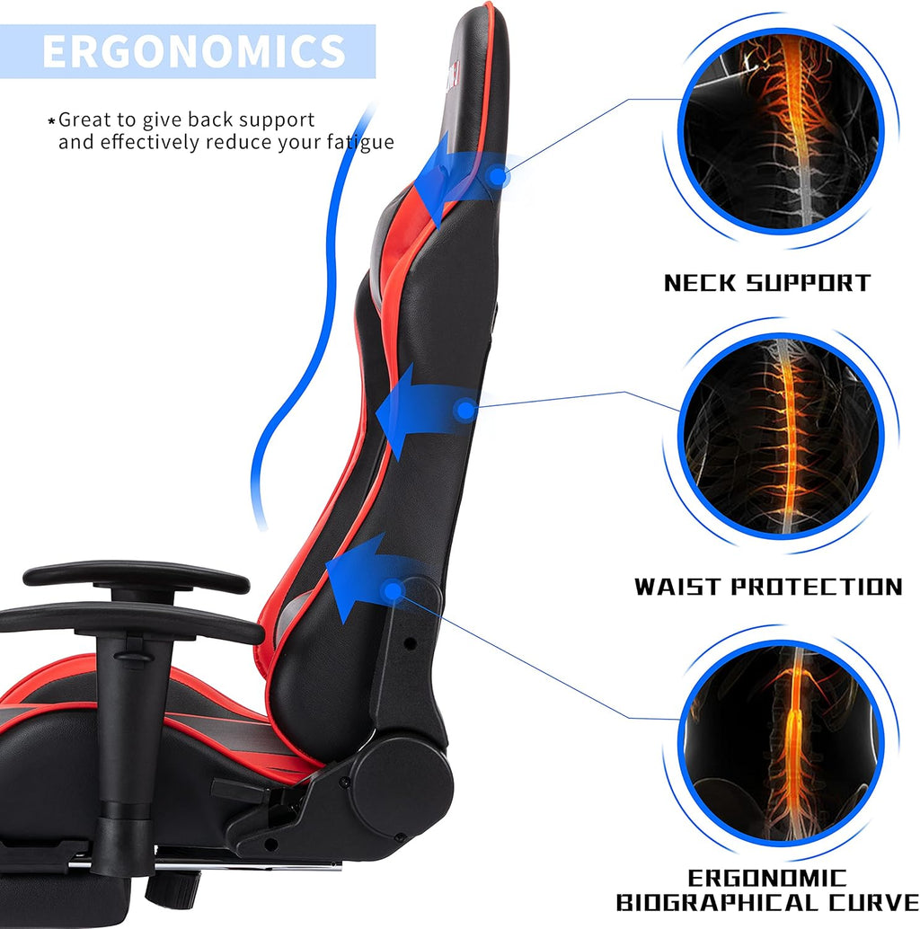 Gaming Chair，Gaming Chair with Footrest High Back Ergonomic Gaming Chair Adjustable，Racing Style PU Leather Gamer Chair，Computer Gaming Chair with Headrest and Lumbar Support
