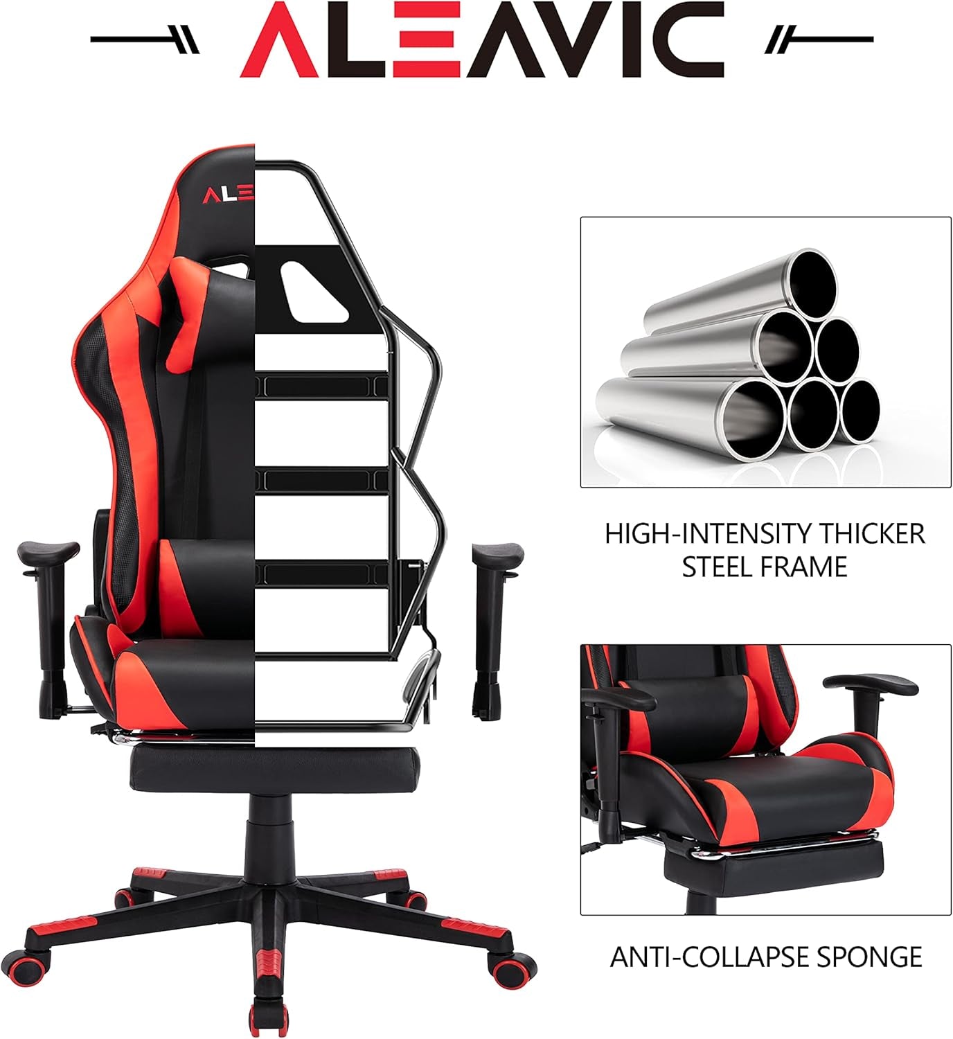 Gaming Chair，Gaming Chair with Footrest High Back Ergonomic Gaming Chair Adjustable，Racing Style PU Leather Gamer Chair，Computer Gaming Chair with Headrest and Lumbar Support