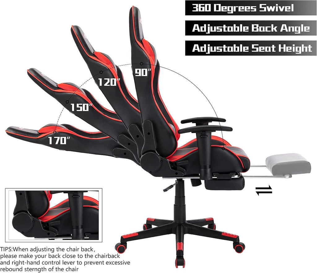 Gaming Chair，Gaming Chair with Footrest High Back Ergonomic Gaming Chair Adjustable，Racing Style PU Leather Gamer Chair，Computer Gaming Chair with Headrest and Lumbar Support