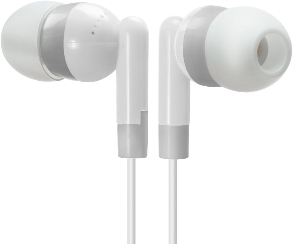 Wholesale Earphones Bulk Earbuds KWA08-G Headphones 100 Pack Ear Buds in Ear Classroom Bundle Packs Headphones Disposable Student Earbuds for Kids School Library (Grey/White)