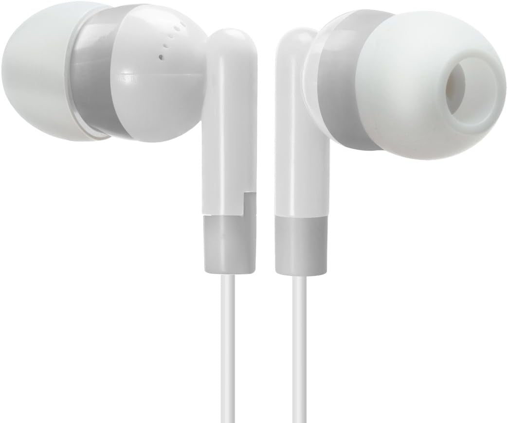 Wholesale Earphones Bulk Earbuds KWA08-G Headphones 100 Pack Ear Buds in Ear Classroom Bundle Packs Headphones Disposable Student Earbuds for Kids School Library (Grey/White)