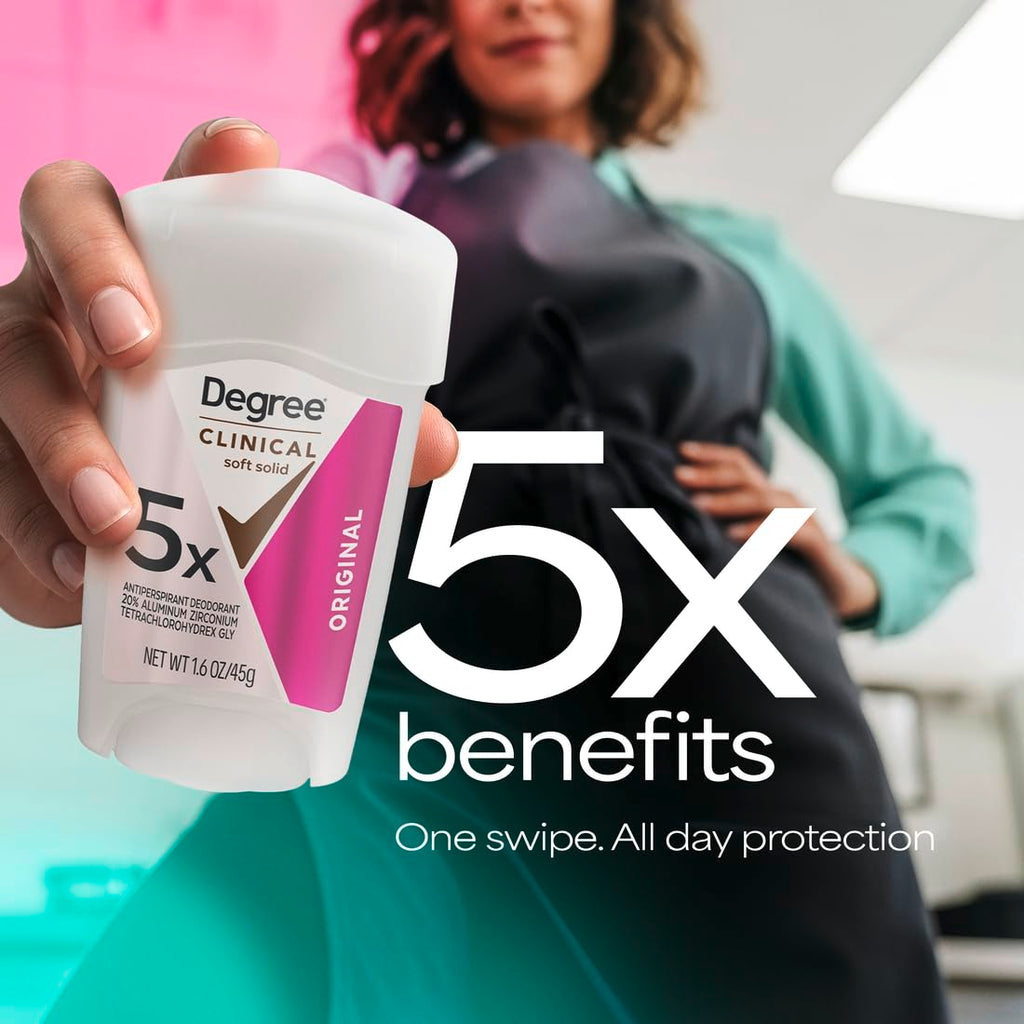 Degree Clinical Strength Antiperspirant Deodorant Original Soft Solid 96-Hour Sweat and Odor Protection 5X Types of Sweat 1.6 Oz