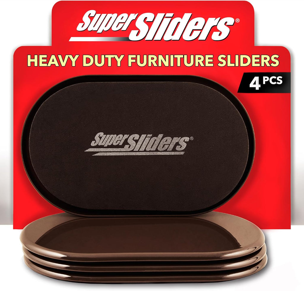 5-3/4" X 9-1/2" XL Oval Reusable Furniture Sliders for Carpet, Anti-Slip Protective Furniture Moving Pads for Beds, Sofas, Dressers, Set of 4, Brown