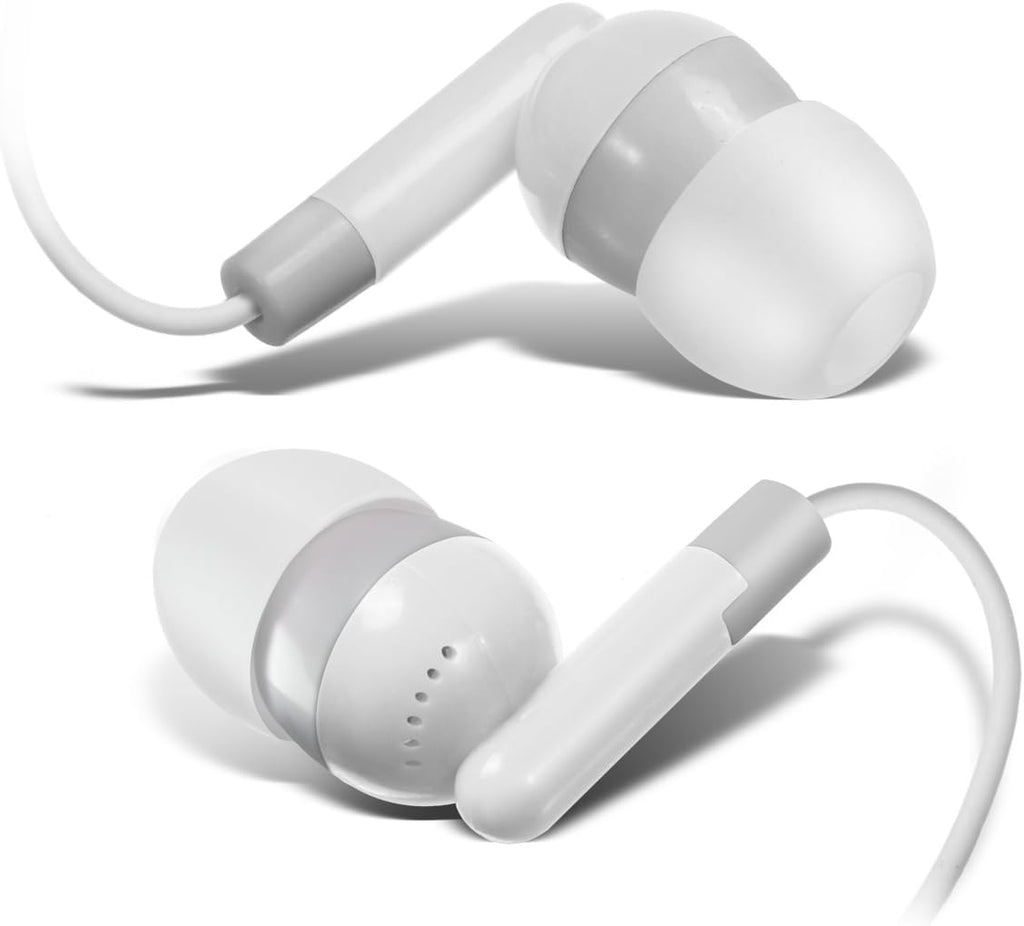 Wholesale Earphones Bulk Earbuds KWA08-G Headphones 100 Pack Ear Buds in Ear Classroom Bundle Packs Headphones Disposable Student Earbuds for Kids School Library (Grey/White)