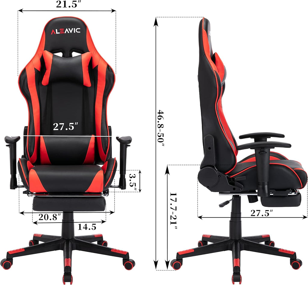 Gaming Chair，Gaming Chair with Footrest High Back Ergonomic Gaming Chair Adjustable，Racing Style PU Leather Gamer Chair，Computer Gaming Chair with Headrest and Lumbar Support