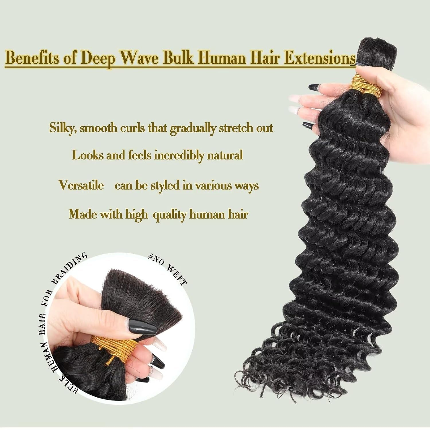 Human Braiding Hair 100G 22 Inch Deep Wave Bulk Human Hair for Braiding Hair 100% Virgin Human Hair Micro No Weft Human Hair Extensions 2Bundles(Natural Black#,22Inch)
