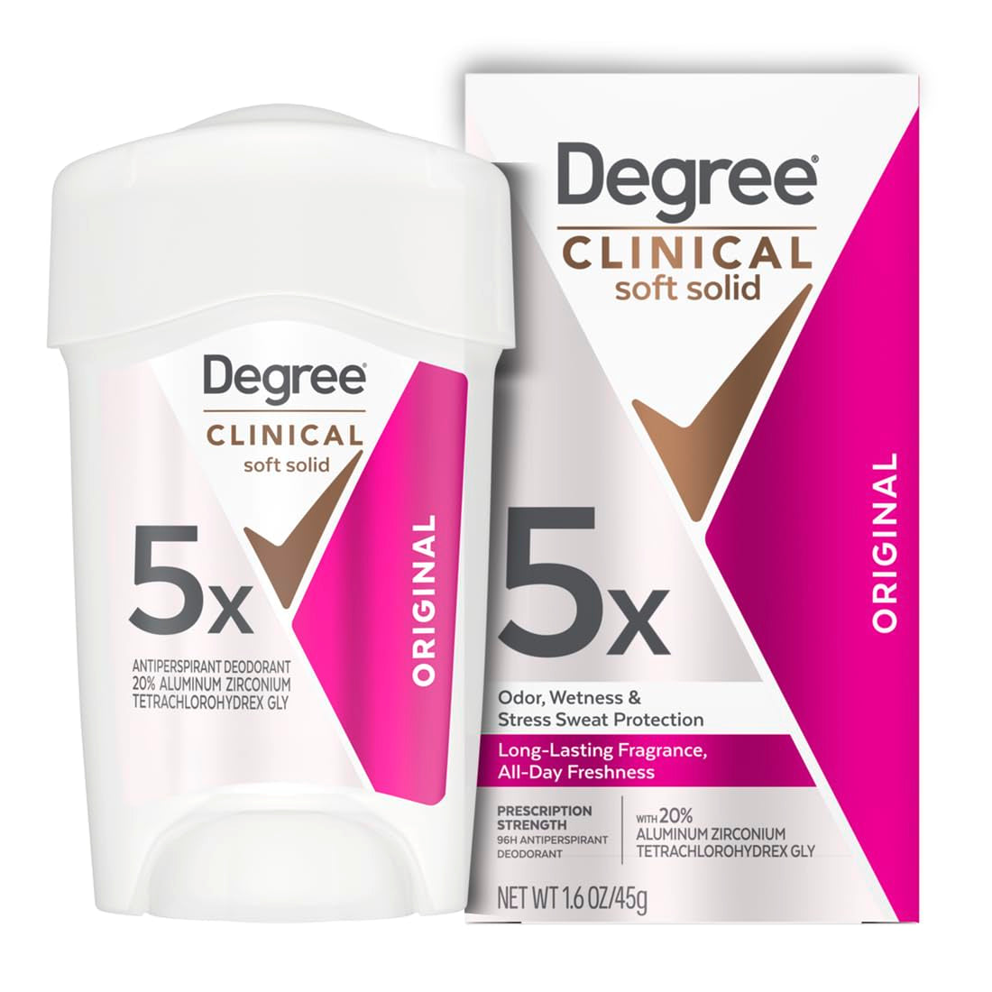Degree Clinical Strength Antiperspirant Deodorant Original Soft Solid 96-Hour Sweat and Odor Protection 5X Types of Sweat 1.6 Oz