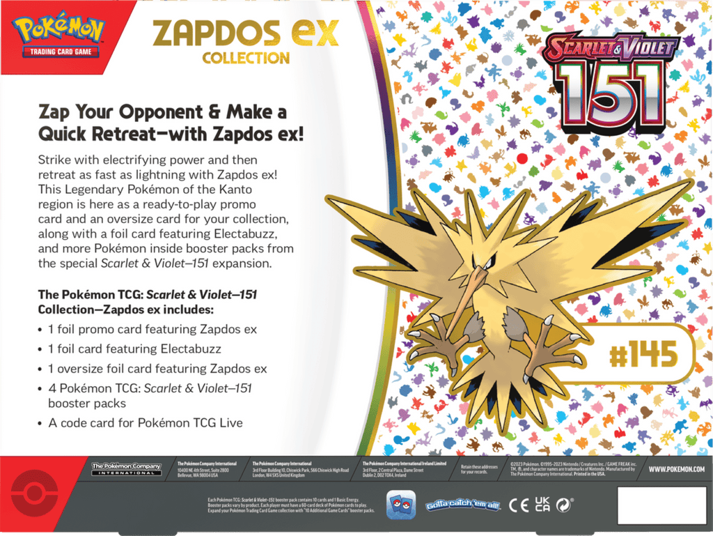 Pokemon Trading Card Games Scarlet & Violet 3.5 151 Collection Zapdos Ex - 4 Pokemon Tgc Scarlet & Violet—151 Booster Packs