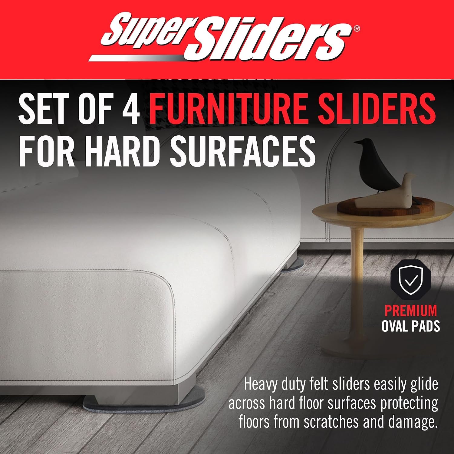 5-3/4" X 9-1/2" XL Oval Reusable Felt Furniture Sliders for Hard Surfaces, Anti-Slip Protective Furniture Moving Pads for Beds, Sofas, Dressers, Set of 4, Gray
