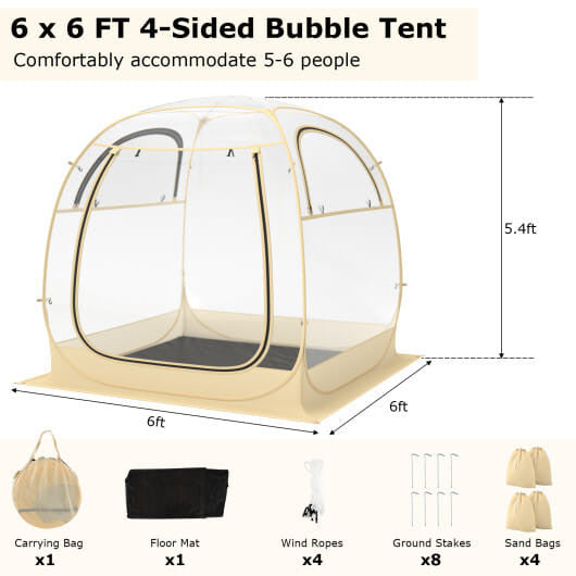 Instant Pop up Sports Tent with Carrying Bag and Floor Mat for 1-2/5-6 People-M