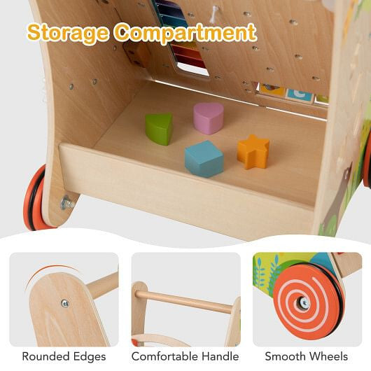 Wooden Push and Pull Baby Walker with Handle and Storage-Natural