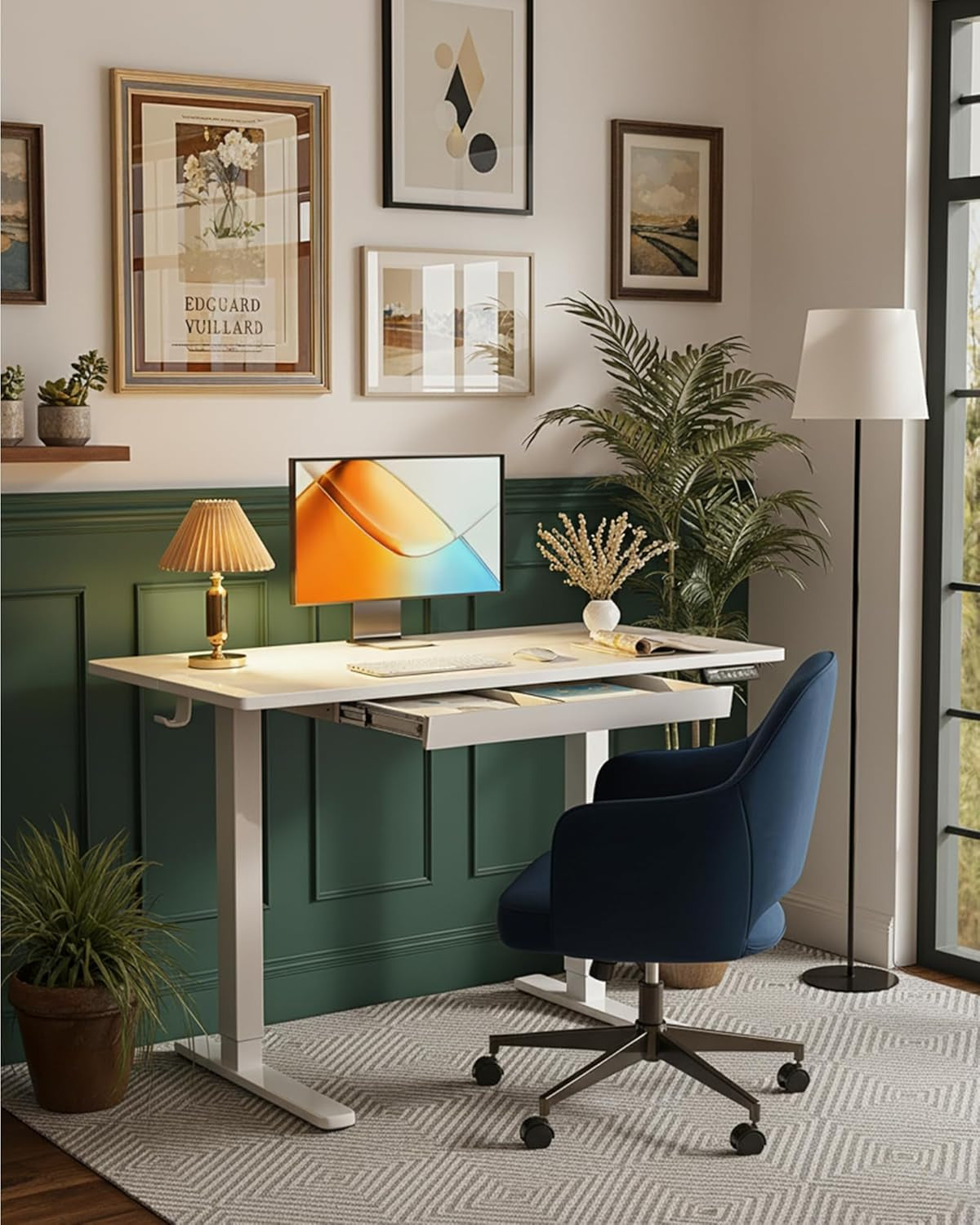 48 X 24 Inch Electric Standing Desk Adjustable Height with Drawers, 4 Memory Height Settings, Sit Stand up Desk for Home Office & Computer Workstation, White
