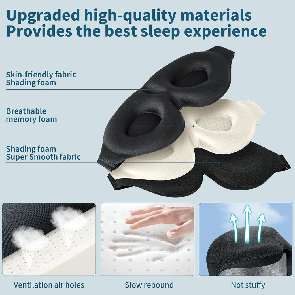 Sleep Mask for Side Sleeper, Light Blocking Sleeping Eye Mask for Women Men, 3D Contoured Cup Night Blindfold, Luxury Eye Cover Eyeshade with Adjustable Strap for Travel, Nap, Black