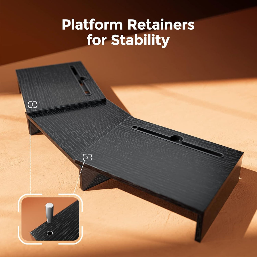 Monitor Stand Wood Material with Adjustable Length and Angle 2 Extra Functional Slot Monitor Riser Desktop Organiser Stand for PC Monitor Printer Etc. Black