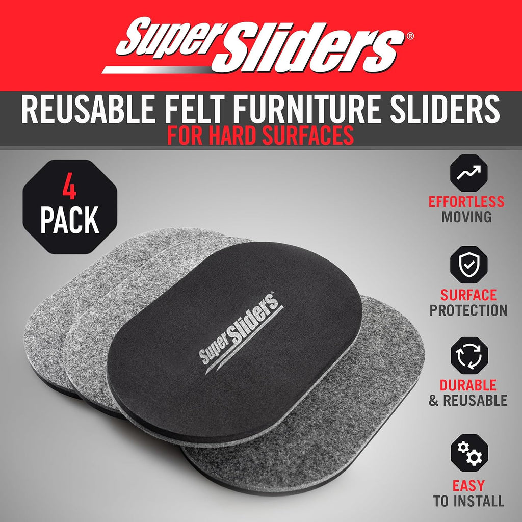 5-3/4" X 9-1/2" XL Oval Reusable Felt Furniture Sliders for Hard Surfaces, Anti-Slip Protective Furniture Moving Pads for Beds, Sofas, Dressers, Set of 4, Gray