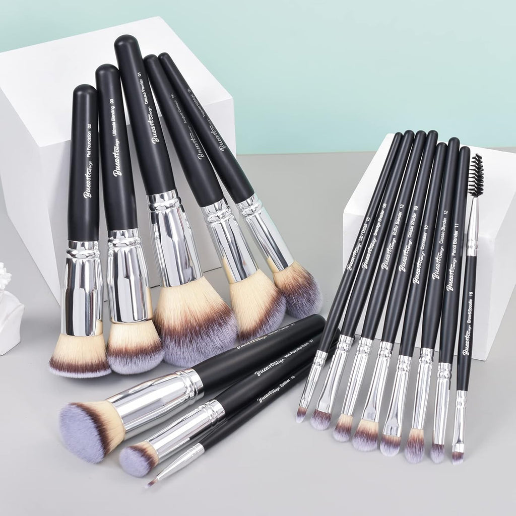 19Pcs ULTRA SOFT Black Labeled Makeup Brushes Set Contains Large Powder Flat Foundation Blending Blush Face Contour Concealers Brush (16Pcs Matte Black S)