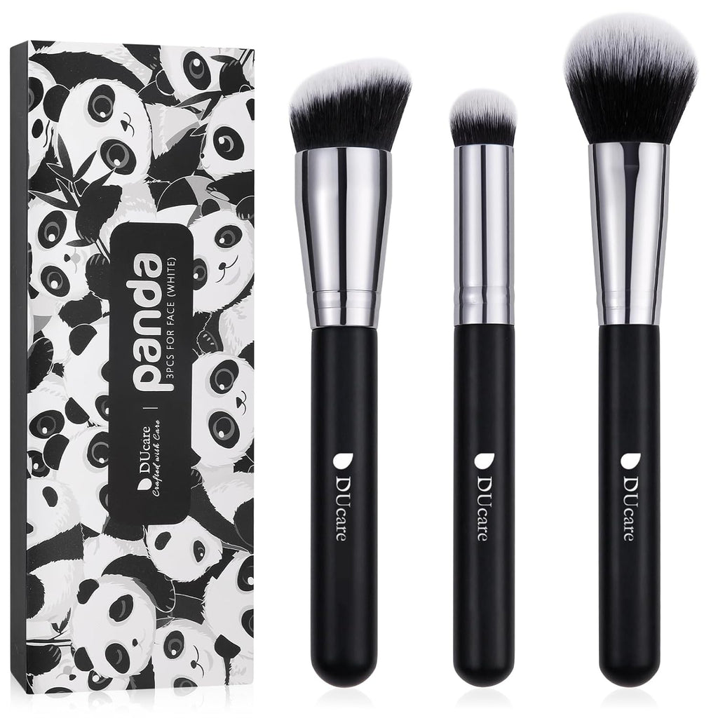 3 Pcs Foundation Contour Blush Conceal Brush Set, 3PCS Angled Synthetic Kabuki Brush for Blending Setting Buffing with Liquid, Cream and Powder Cosmetic(Black)