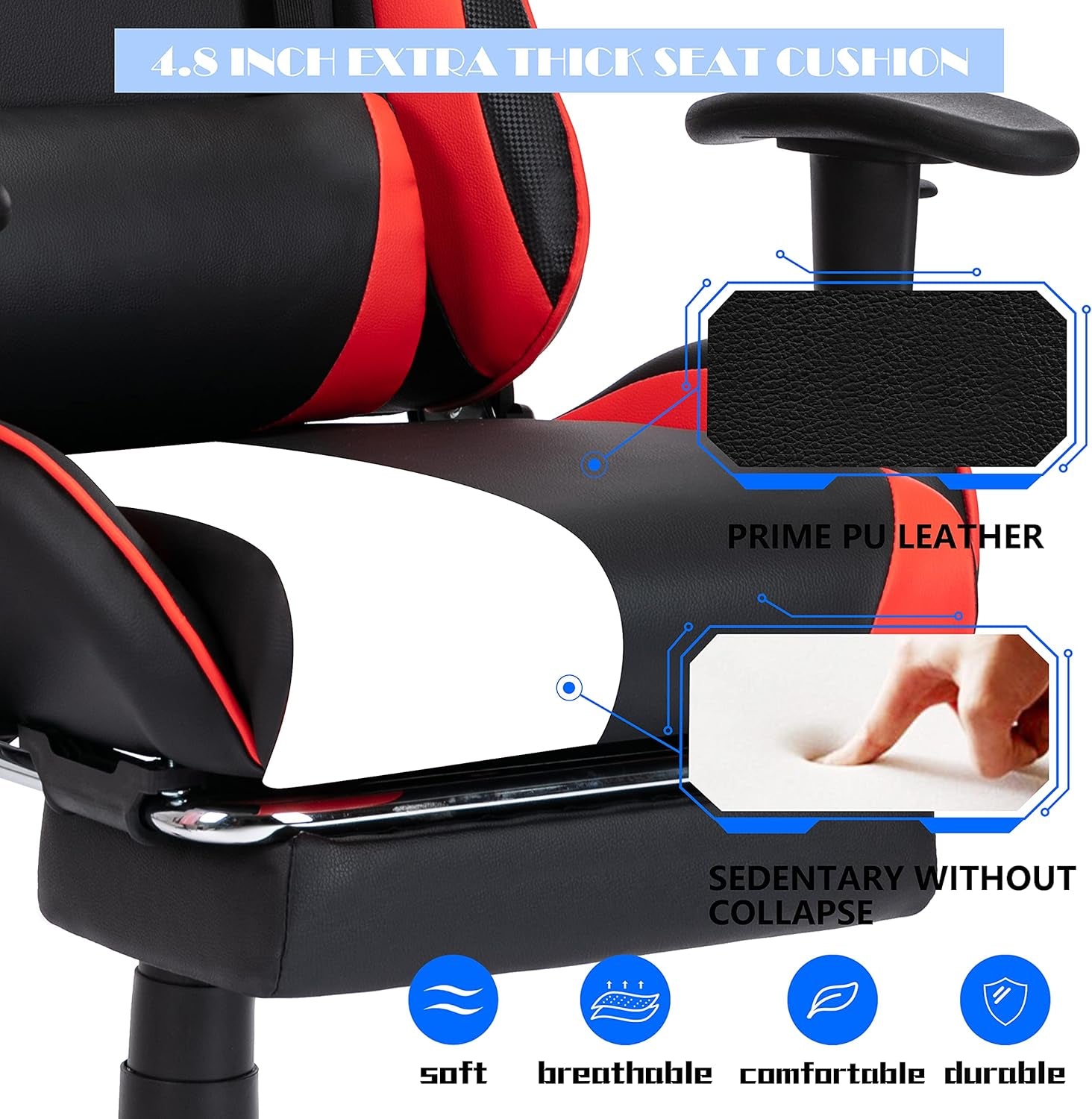 Gaming Chair，Gaming Chair with Footrest High Back Ergonomic Gaming Chair Adjustable，Racing Style PU Leather Gamer Chair，Computer Gaming Chair with Headrest and Lumbar Support