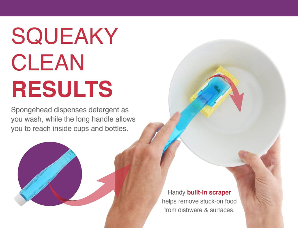 Arrow Dish Sponge W/Soap Dispenser Handle - Fillable Dish Wand for Quick, Convenient Cleaning - Easy to Refill - Built-In Scrubber for Dishes & Pans