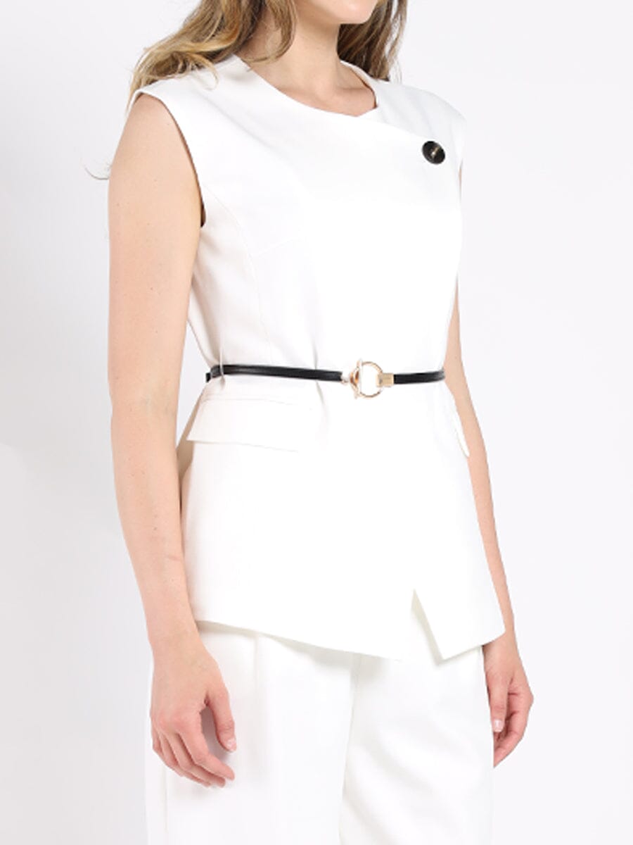 Buckle Belted Long Wrap Vest