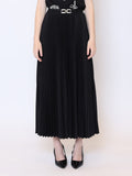 Buckle Detailed High Waist Midi Pleated Skirt