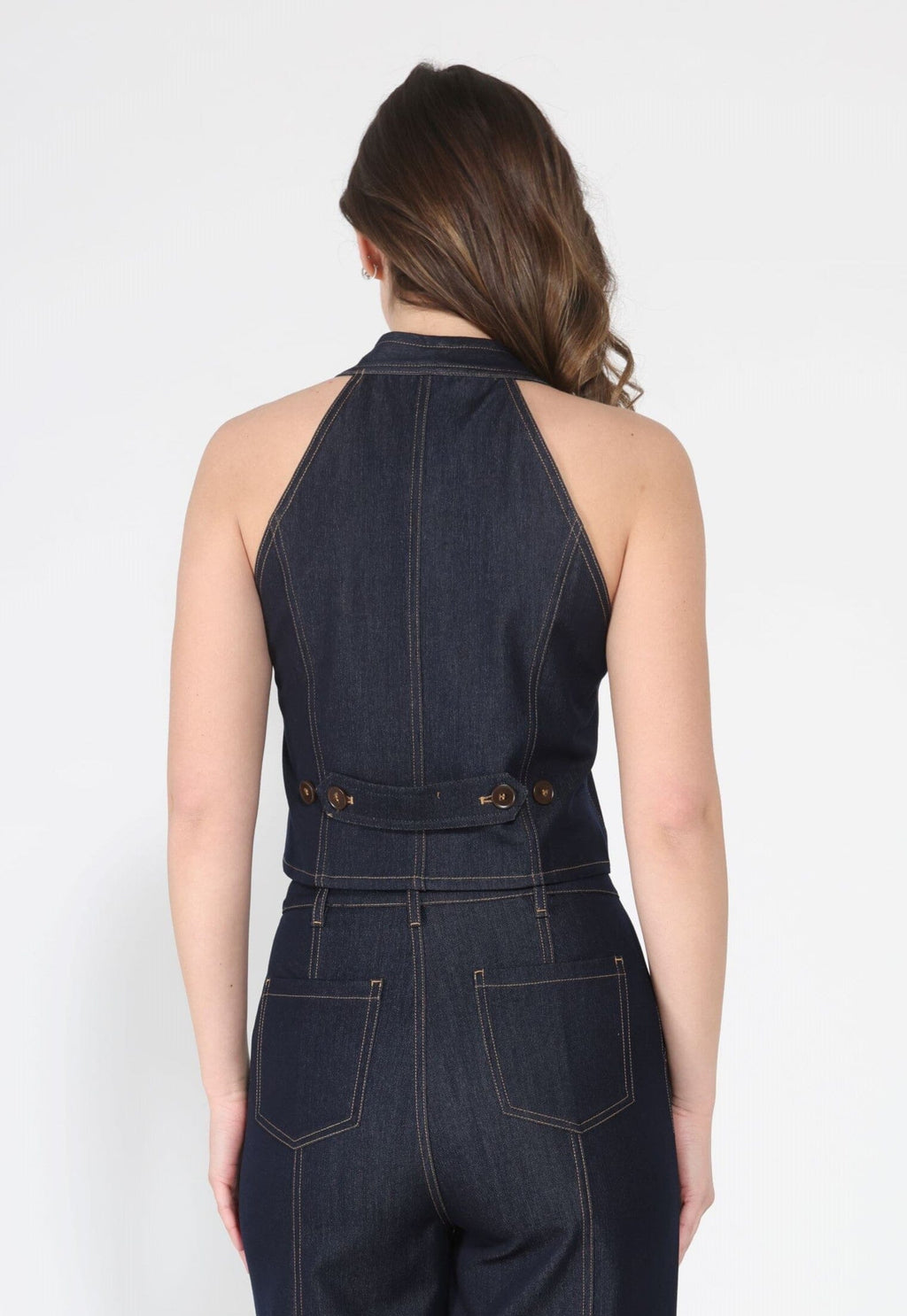 Button down halter neck sleeveless vest-3