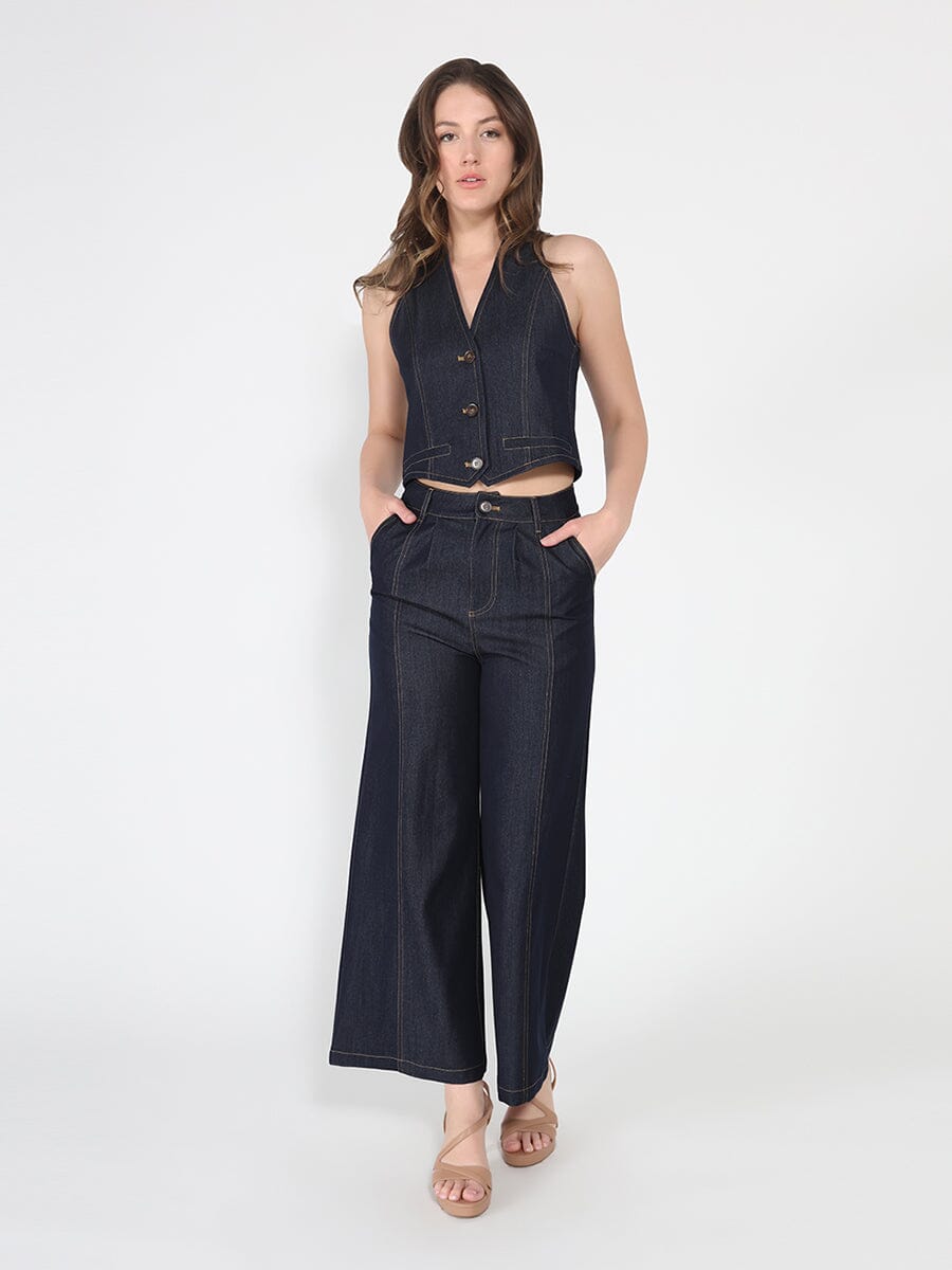 Button down halter neck sleeveless vest-1