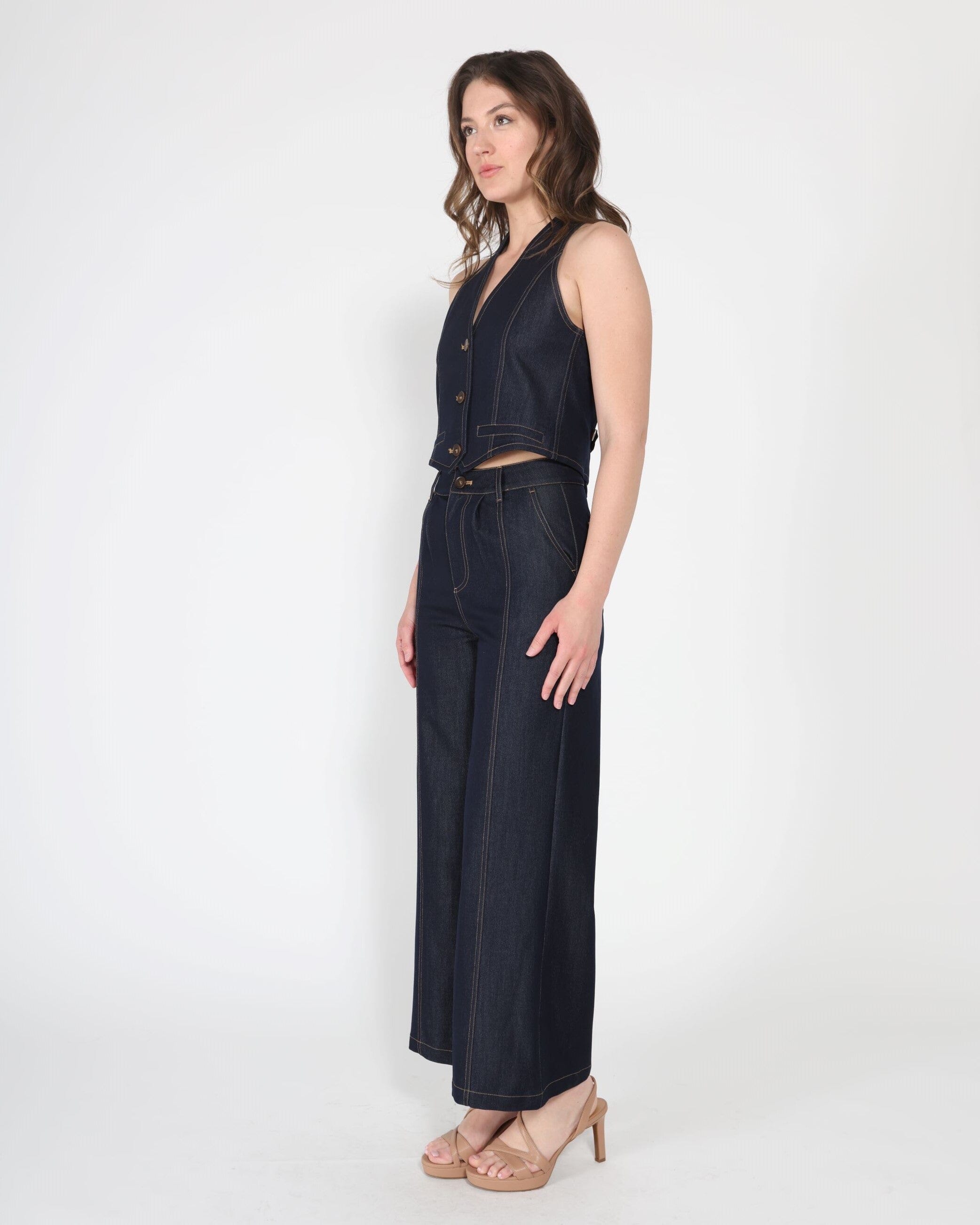Button down halter neck sleeveless vest-2