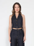 Button down halter neck sleeveless vest-0