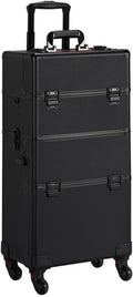 Makeup Train Case 3 in 1 Professional Cosmetic Trolley Multi-Functional Organizers Large Storage Traveling Cart Trunk for Nail Tech - Black