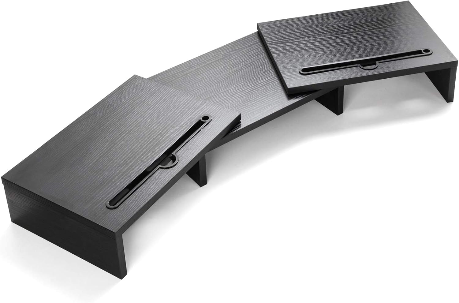 Monitor Stand Wood Material with Adjustable Length and Angle 2 Extra Functional Slot Monitor Riser Desktop Organiser Stand for PC Monitor Printer Etc. Black