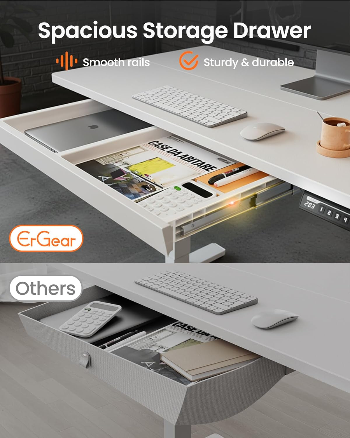 48 X 24 Inch Electric Standing Desk Adjustable Height with Drawers, 4 Memory Height Settings, Sit Stand up Desk for Home Office & Computer Workstation, White