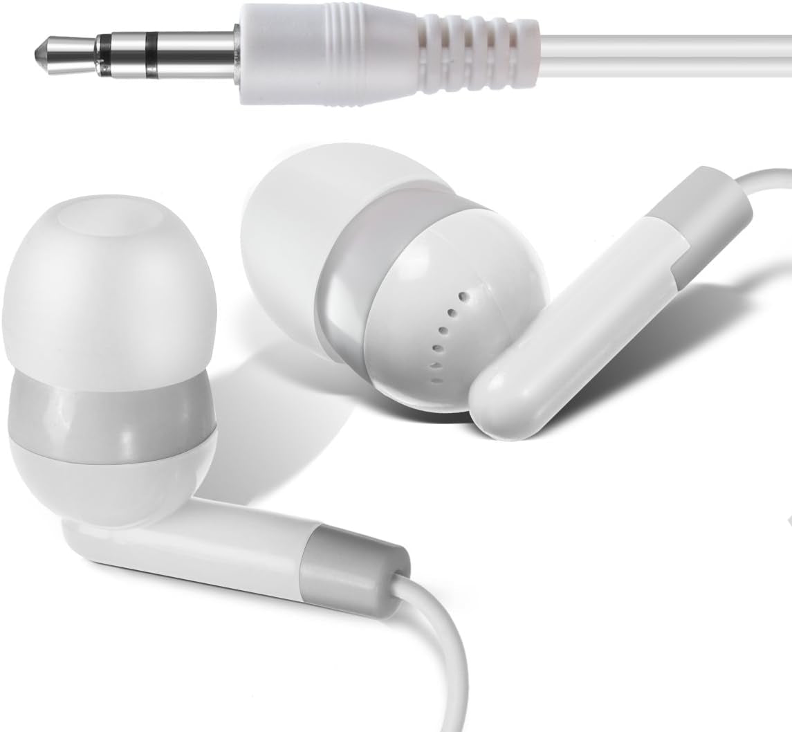 Wholesale Earphones Bulk Earbuds KWA08-G Headphones 100 Pack Ear Buds in Ear Classroom Bundle Packs Headphones Disposable Student Earbuds for Kids School Library (Grey/White)