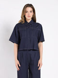 Denim Short Sleeved Button-Down Top