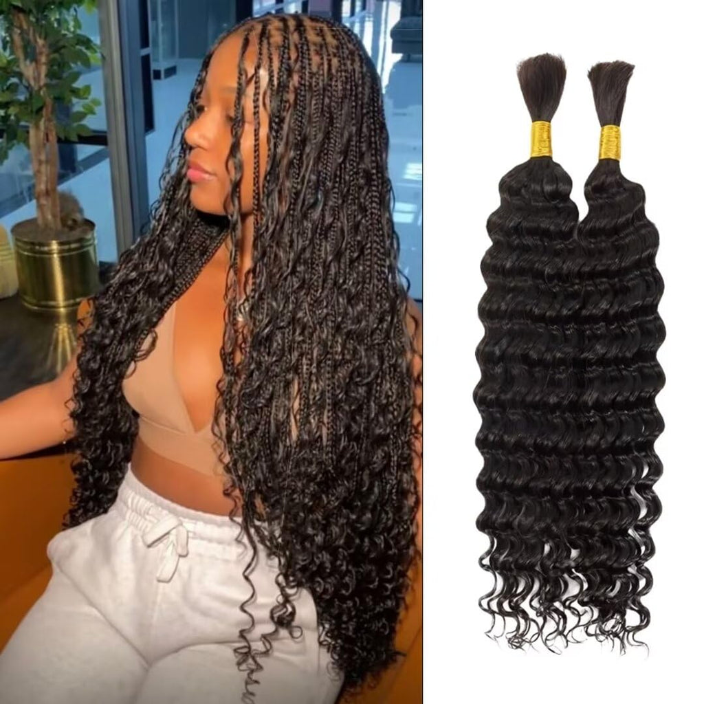Human Braiding Hair 100G 22 Inch Deep Wave Bulk Human Hair for Braiding Hair 100% Virgin Human Hair Micro No Weft Human Hair Extensions 2Bundles(Natural Black#,22Inch)