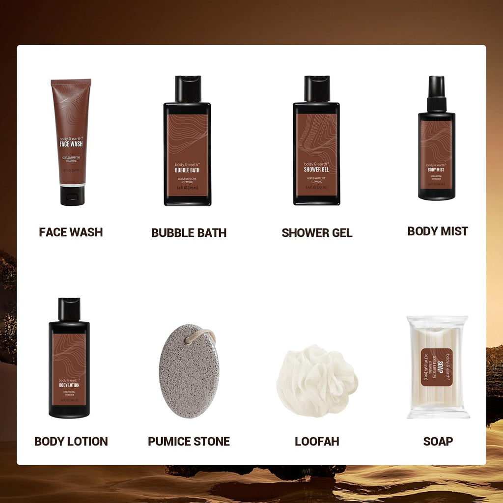 ，Father’S Day Gifts, Birthday for Men，8-Piece Gift Basket, Man Anniversary Gifts. Travel Size Toiletries with Sandalwood, Includes Body Wash，Body Lotion，Travel Bag