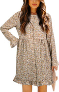 Women'S Floral Print Dress Long Sleeve Button down Tunic Dress Casual Flowy Swing Babydoll Mini Dresses Yellow S