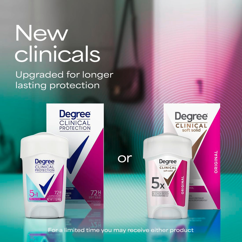 Degree Clinical Strength Antiperspirant Deodorant Original Soft Solid 96-Hour Sweat and Odor Protection 5X Types of Sweat 1.6 Oz