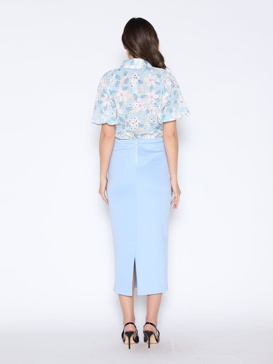 Floral Print Eyelet Puff Sleeve Button-Down Shirt-3