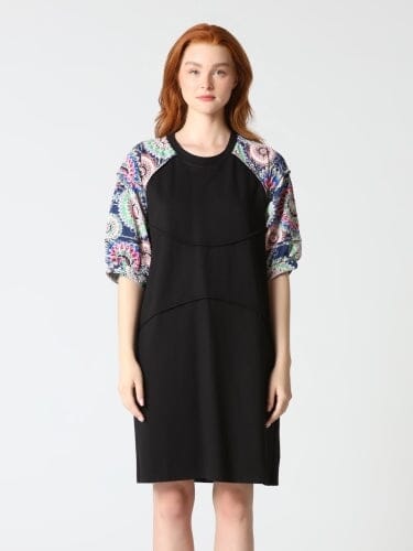 Floral Print Sewing Sleeves Sectioned Mini Dress