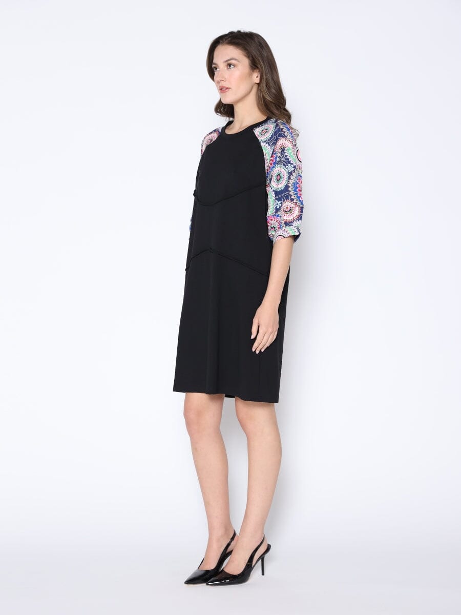 Floral Print Sewing Sleeves Sectioned Mini Dress