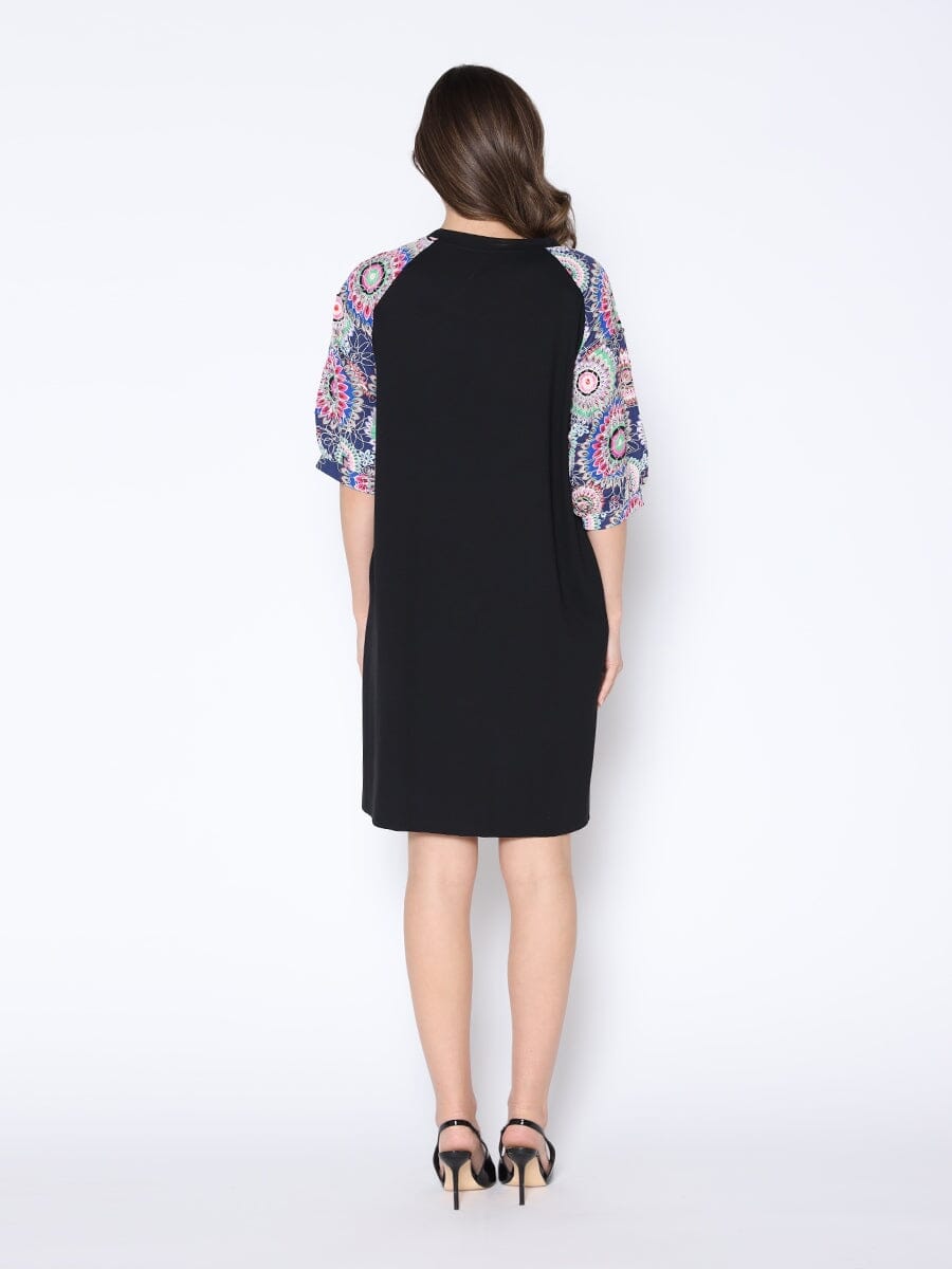 Floral Print Sewing Sleeves Sectioned Mini Dress